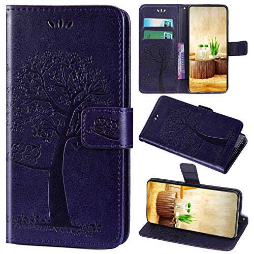 Saceebe Compatible with Huawei Mate 20 Leather Case Trees and Owl Embossed Leather Mobile Phone Case Scratch-Resistant Shockproof Protective Case Compatible with Huawei Mate 20 Dunkelviolett/