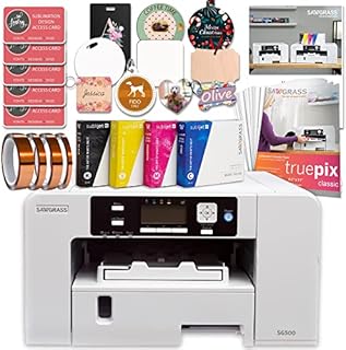Sawgrass UHD Virtuoso SG500 Sublimation Color Printer Starter Bundle with Inks,Sublimation Paper,Tape,Blanks,Designs and Access to Exclusive Content,White