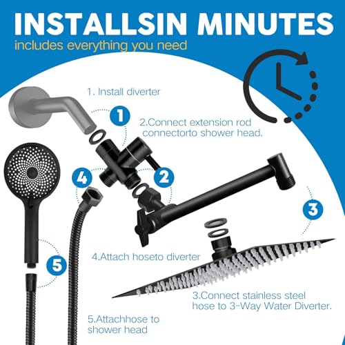 Image of Shower Head, 8 inch High Pressure Rainfall Shower Head with Handheld Dual Spray