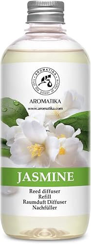 Recambio de difusor de varillas de jazmín con aceite esencial natural de jazmín de 17 onzas líquidas, fragancia fresca y duradera, repuesto de