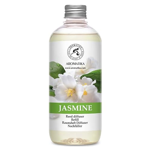 Jasmine Reed Diffuser Refill w/Natural Essential Jasmine Oil 17 Fl Oz - Fresh & Long Lasting Fragrance - Scented Reed Diffuser Oil Refill - Best for Aromatherapy - SPA - Home