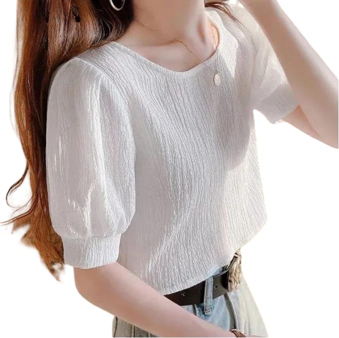 jc jummy couture Cotton Comfy and Stylish Crew Neck Half Sleeves Trendy Summer Korean Top for Women-White-picture-15