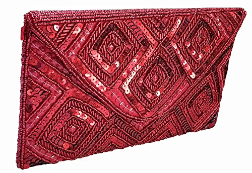 Image of DUCHESS Women's Hand Embroidered Envelope Clutch -Bridal Ethnic Traditional Casual Purse /Clutch /Handbag (23 L x 2.5 W x 13H cm)