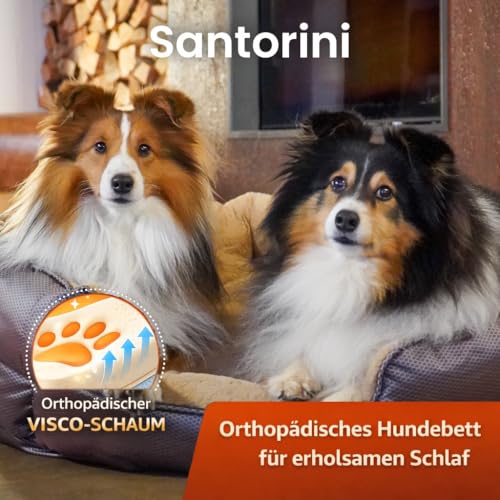 ThermoSwitch Santorini orthopädisches Hundebett – isolierendes Wendebett mit Memory Foam, druckentlastend & beidseitig nutzbar für Sommer & Winter (Braun, M)