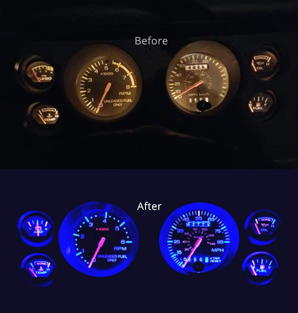 WLJH Extremely Bright Blue Canbus Instrument Panel Gauge Cluster Warning Indicator Bulb Full Led Light Kits Package For Ford Mustang 1979-1993, Pack of 16