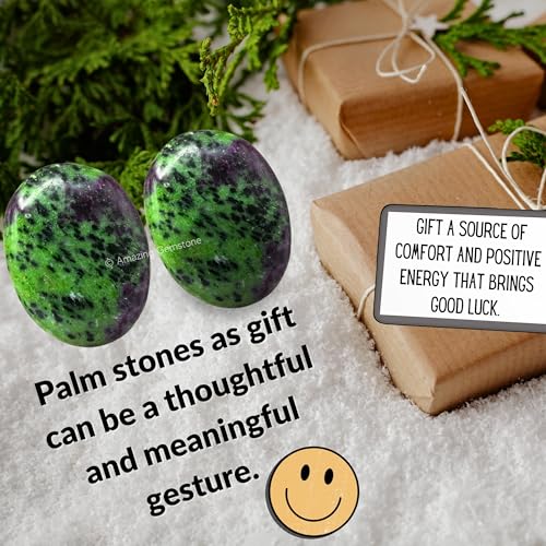 Image of Amazing Gemstone Ruby Zoisite Crystals and Healing Stones - Large Palm Stone Crystals Piedra - Crystal for Good Luck, Balanced Positive Energy, Meditation - Unique Stocking Stuffers