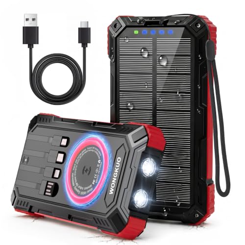 WONGKUO Solar Charger Power Bank - 49800mAh Solar Phone Charger with USB-C in/Output, QC 3.0 Fast...