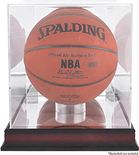 Acrylic Basketball Display Case with Antique Mahogany Finish and Mirror Back - Basketball Display Cases No Logo