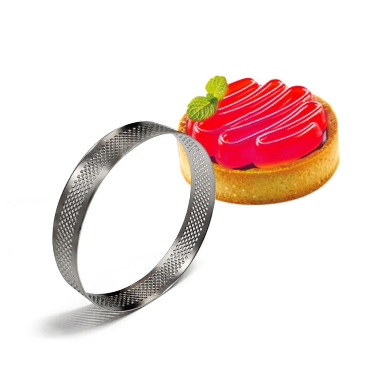 Cabilock 4pcs Stainless Steel Mousse Rings Perforated Tart Molds for Baking Round Square Oval Rectangle Reusable Pastry Tools for Cakes and Tiramisu