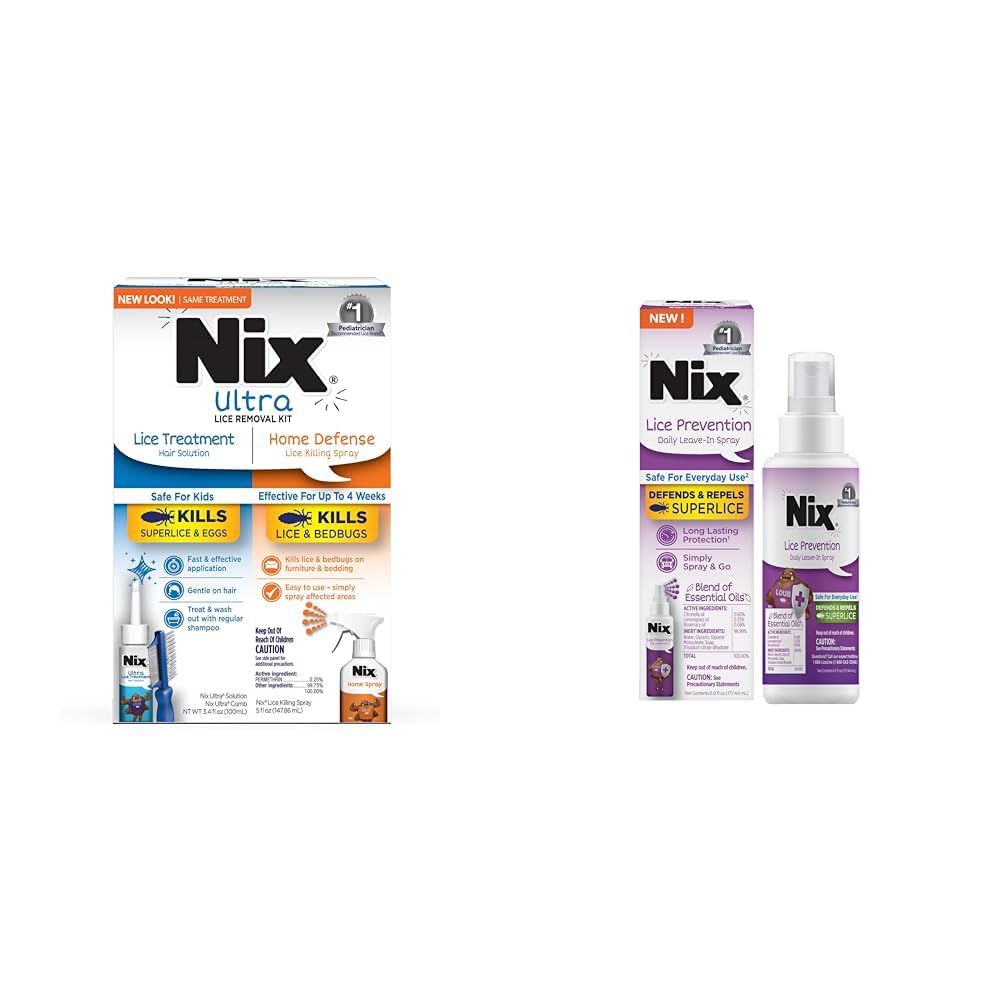Nix Lice Removal Kit with Treatment Hair Solution, Comb & Home Spray Plus Prevention Daily Leave-in Spray, 6 fl oz