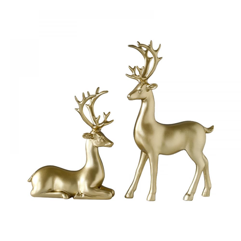 sdSDGrw statue, Vivid Sitting and Standing Deer Statue Decoration for Office Living Room Family Craft Ornament Gift