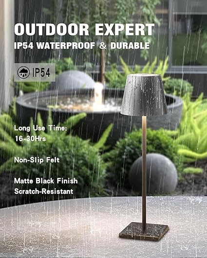 Image of Modern LED Table Lamp Rechargeable, Dimmable, Touch Control, Portable Desk Lamp for Home, Office, and Bedroom Black Metal Finish | 1 PCS