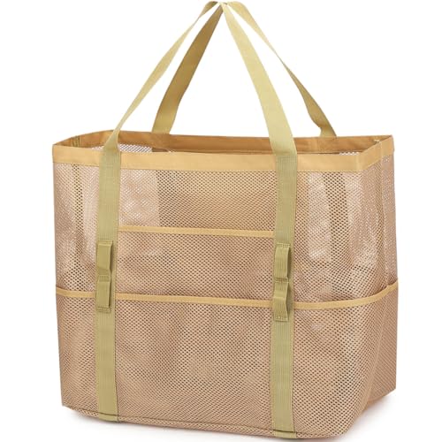 Image of Fammart Mesh Beach Bag for Women, Large Beach Toy Pool Bag with Zipper Pocket, SandProof Cruise Essentials 2026 Family Travel