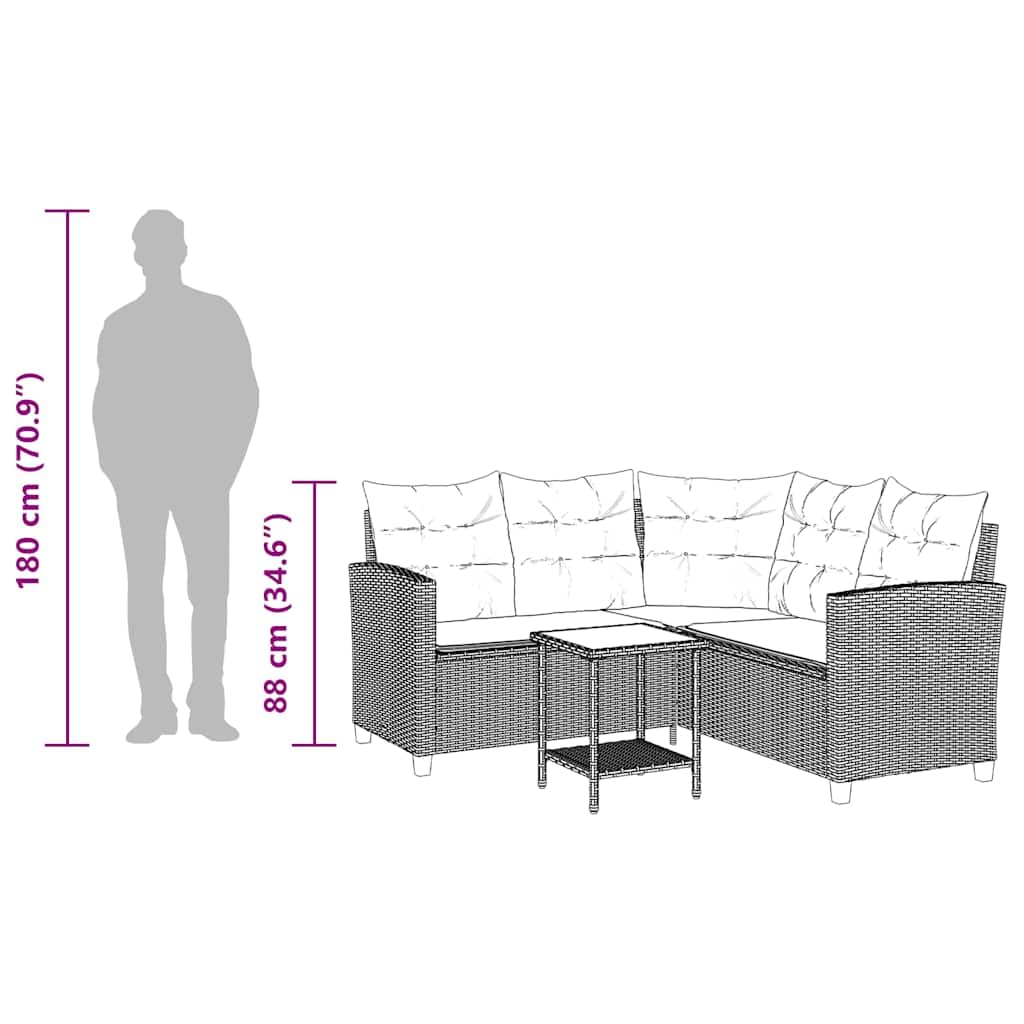 vidaXL Canapé de Jardin en L avec Table et Coussins Noir résine tressée