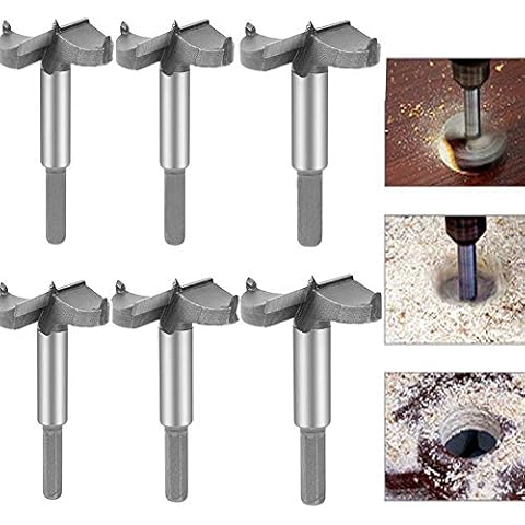 Aolex 6 Teilig Forstnerbohrer Set Oberfräser Fräsköpfe Topfbohrer mit Zentrierspitze für Hartholz Kunststoff (30-60mm) Cover