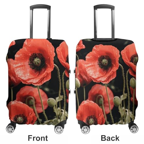 Red Poppy Flowers Leaves Luggage Cover, Washable Elastic Suitcase Cover Protector Fit 18-32 Inch Luggage3