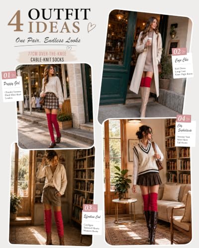 Image of Pcavin Thigh High Socks for Women, Long Cable Knit Over Knee Boot Stockings