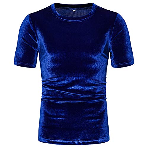 Herren-T-Shirt, Velours, Samt, Rundhalsausschnitt, kurzärmelig Gr. M, blau