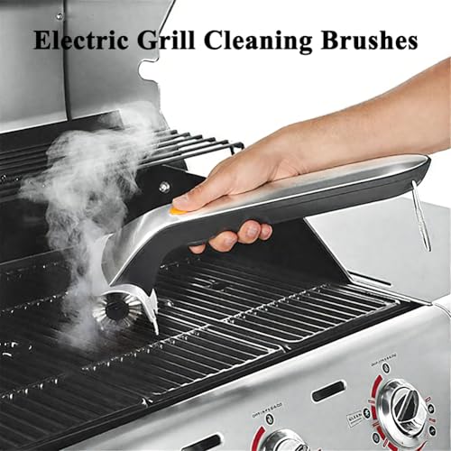 Cepillo de limpieza eléctrico para barbacoa de vapor, limpiador de parrilla al aire libre con raspador, rodillo de potencia de acero inoxidable, cabezales de limpieza giratorios para parrilla de