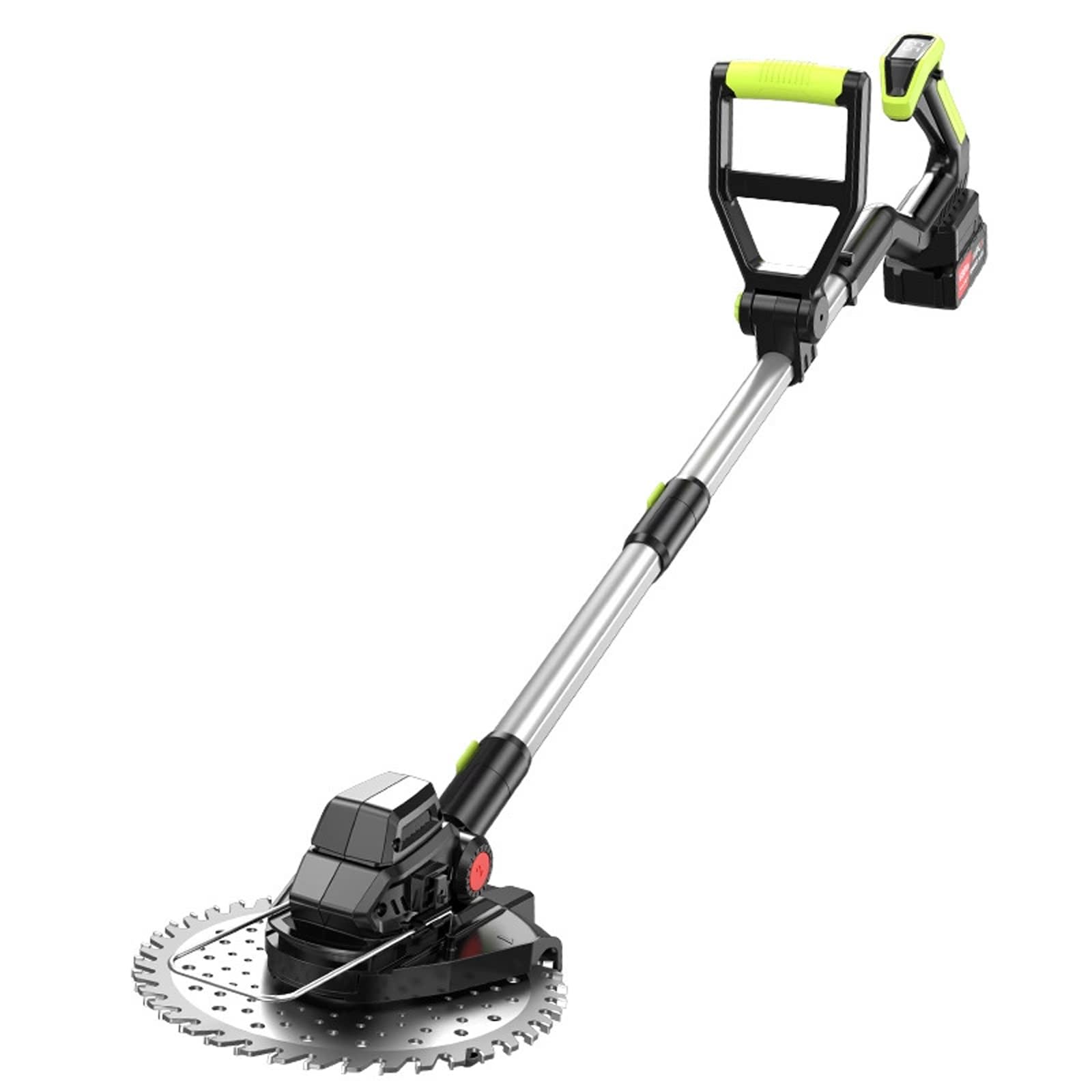 Recortadora Inalámbrica con Motor Sin Escobillas, Mástil Ajustable 117-140 cm, Cuchilla Grande de 20 cm, Protector de Seguridad, para Césped, Patio(Size:10-Cell 1-Pack,Color:Rueda de Soporte)