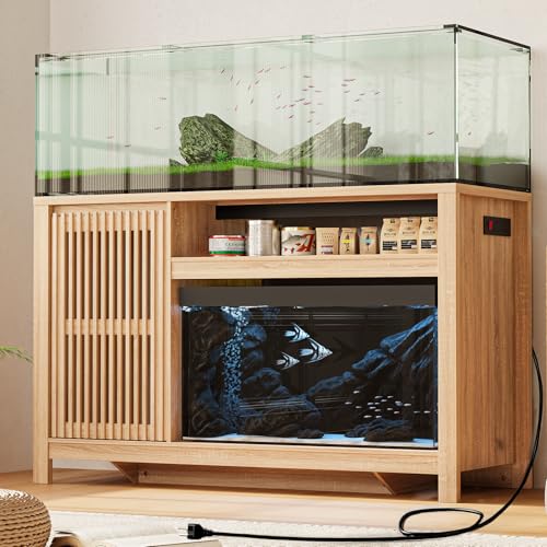 INNOD 55-75 Gallon Fish Tank Stand with Power Outlet, Aquarium Stand with Cabinet, Heavy Duty Reptile Tank Stand Table for Fish Accessories Storage for Reptile Tank, Turtle, Reptil Terrarium