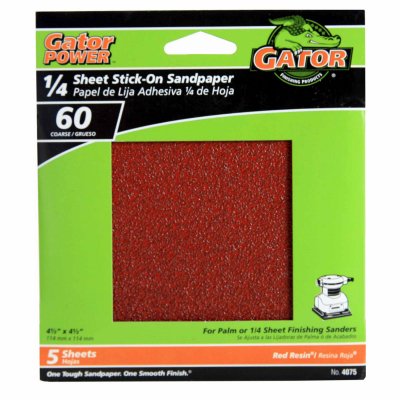 Gator 4075 Sanding Sheets, Aluminum Oxide, 60-Grit, 4.5 x 4.5-in., 5-Pk. - Quantity 10