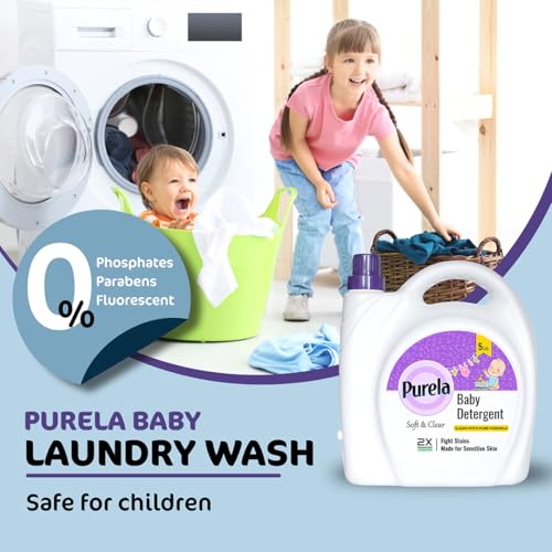 Image of Purela Baby Laundry Detergent 5L | Pediatrician-Tested, Hypoallergenic for Newborns | Stain & Odor Removal | Gentle on Sensitive Skin & Cloth Diapers