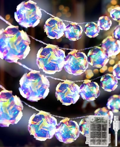 Décorations de fête irisées avec guirlande lumineuse 50 LED holographique