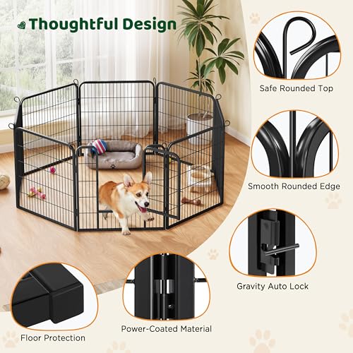 Image of Yaheetech 32 inch H 12-Panel Extra Wide Dog Playpen w /Door for Indoor Outdoor | Heavy Duty Metal Frame, Secure Latch Gate, Tool-Free Assembly, Portable For Yard RV Camping, Ideal For Small & Medium Pets