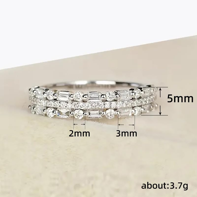 Womens 3 Row Eternity Ring 14K Gold Plated 925 Sterling Silver Rings for Women, Cubic Zirconia Promise Rings for Her, Stackable Wedding Bands Rings for Women 73