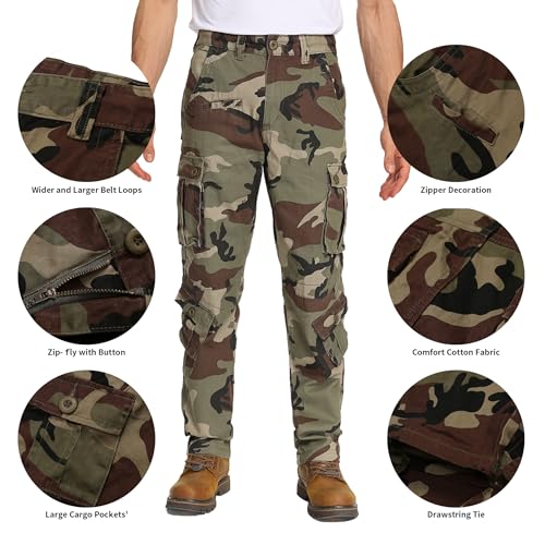 Men's Cotton Cargo Tactical Pants for Casual Work Travel Wild Streetwear with 9 Pockets Relaxed Fit No Belt4