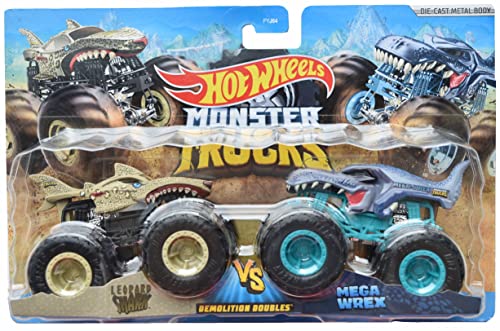 Hot Wheels Monster Trucks Leopard Shark vs Mega Wrex, demolition couples