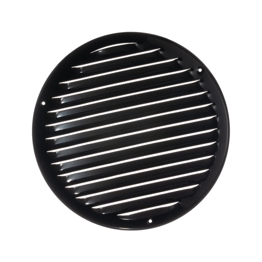Europlast Black Ø 200Mm / 8" Inch Round Metal Air Vent Grille Cover With Insect Mesh - Ventilation Cover