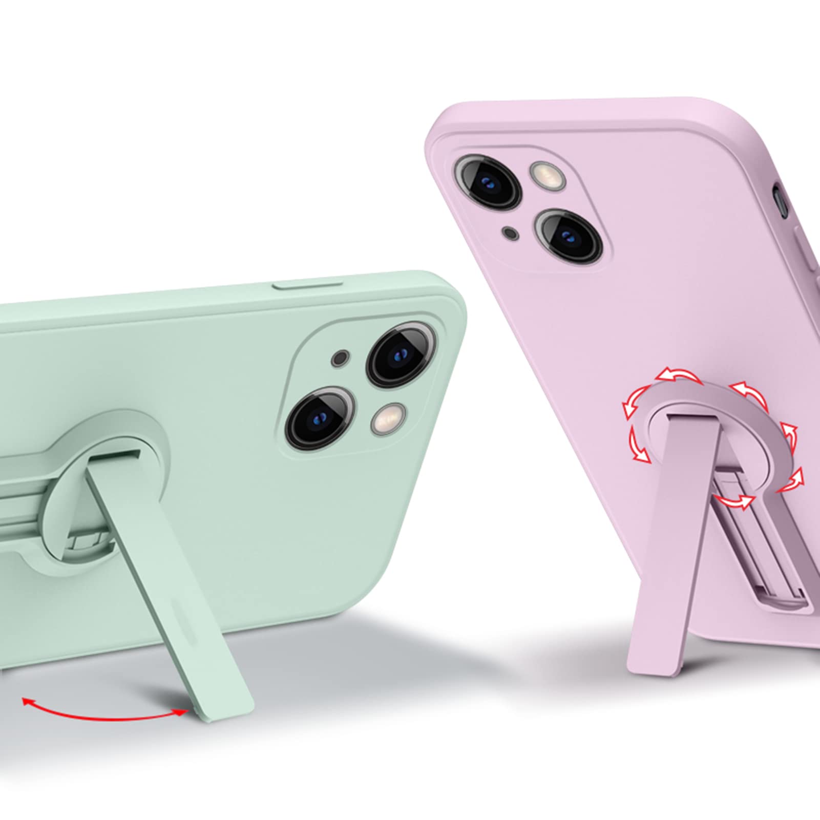 Custodia Ultra-Sottile per iPhone 14/14 Pro/14 Plus/14 PRO Max, AntiGraffio Protezione Dell'obiettivo Silicone Liquido Cover con Cordino, Piedistallo Pieghevole,Blu,14 PRO 6.1''