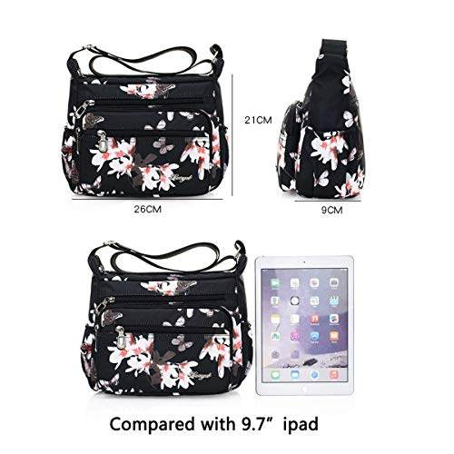 Image of Nylon Floral Multi-Pocket Crossbody Purse Bags for Women Travel Shoulder Bag