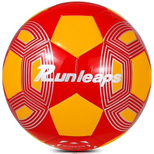 Runleaps Soccer Ball Size 3 for Kids, Ball Toys with Star Pattern Official Size Soccer Balls for Training, Playing, Boys, Girls,Toddlers Age 3-8(Red,Yellow)