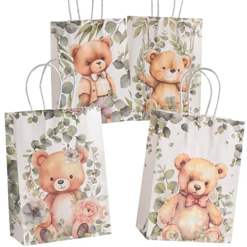 moin moin ラッピング テディベア 紙袋 4種セット 21×15×8cm / くま 服 リボン グリーン 手提げ袋 バッグ 童話 絵本 子供 ギフト プレゼント カラフル オレンジ グリーン ブラウン グレー 2506ra554