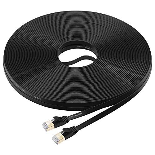 Cat7 LANケーブル 30M ブラック, FOSTO イーサネットケーブル カテゴリー7 ウルトラフラットケーブル 高速 STP 爪折れ防止 for PS4 Xbox モデム ルータ 10Gbps/600MHz RJ45 金メッキコネクタ- 30m