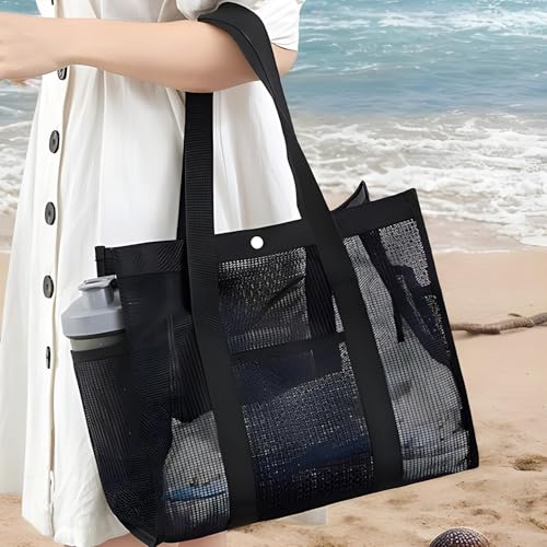 Mesh Beach Bag, Large Mesh Reusable Tote, Breathable Quick-Dry Design, Foldable and Lightweight, Ideal for Vacation, Camping,3