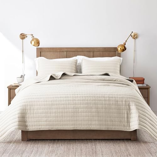 ROARINGWILD Ivory Twin Size Quilt Bedding Sets with 1 Pillow Sham, Lightweight Soft Bedspread Coverlet, Quilted Blanket Thin Comforter Bed Cover for All Season, 2 Pieces, 68x90 inches