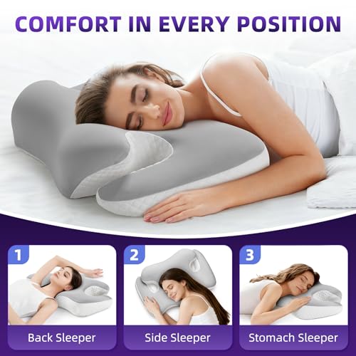 Image of Ergo Cervical Pillow for Neck and Shoulder Pain Relief,Cooling Orthopedic Contour Memory Foam Pillows,Side Sleeper Pillows for Neck Support,King Size Bed Pillows for Back Stomach Sleepers(Ash Grey)