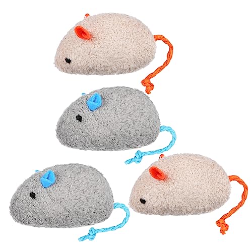 LEDMOMO 4個 シミュレーション マウスのおもちゃ cat toy キャットニ 猫バネ 自動猫のおもちゃ 猫の首輪 屋内猫用の猫のネズミのおもちゃ 室内猫用の猫のおもちゃ ぬいぐるみ