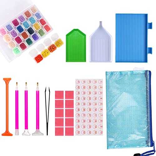 Winuin ダイヤモンドペイントツール 5D ダイヤモンドアート 21セット ダイヤモンド絵工具 初心者 キット ポイントドリルペン ダイヤ皿 ダイヤ袋 ダイヤモンド塗装工具 収納便利