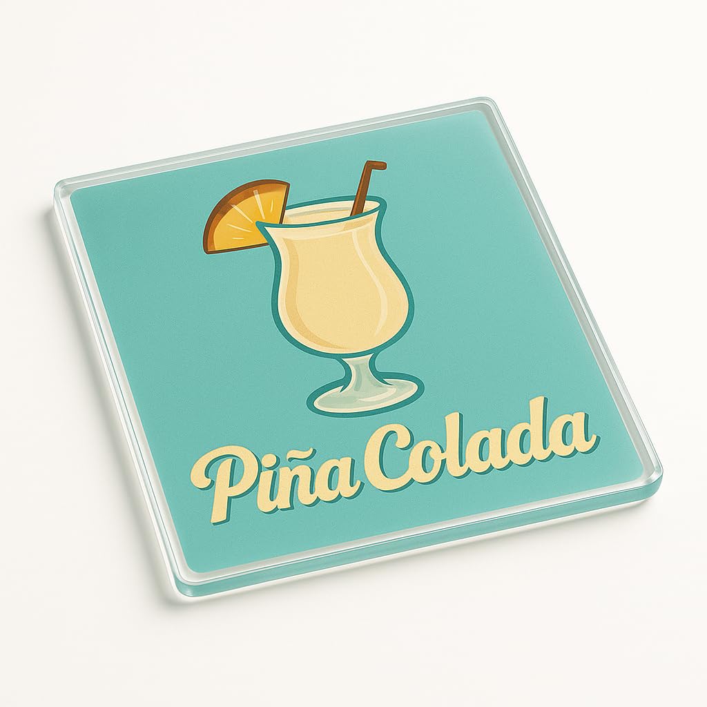 The Plum Penguin Piña Colada Tiki Classic Cocktail Acrylic Coaster Gift - Retro Mid-Century Modern Design, Tiki Elegance Piña Colada Vintage Cocktail Lounge Decor For Home Bar