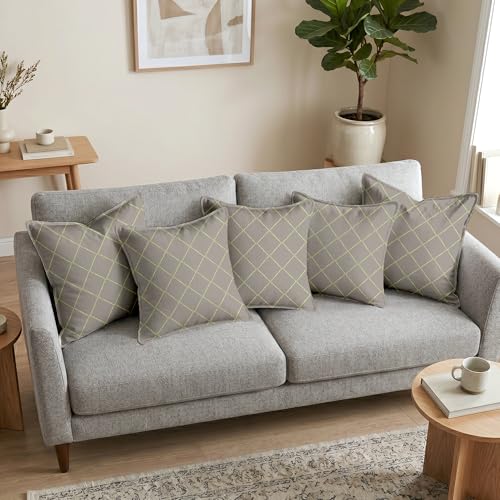 Image of Divine Casa Decorative Cushion Cover Set of 5 Light Brown | Velvet Feel Polyester Cushion Covers 16x16 Inch | Sofa Cushion Covers with Golden Lace Border | Modern Cushion Covers