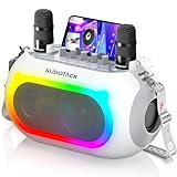 SUDOTACK Karaoke Machine for Adults Kids with 2 Wireless Microphones, Bluetooth PA Speaker System with Echo/Bass/Treble Adjustment for Home Party, Outdoor, Church, Picnic, Birthday Gifts (White)