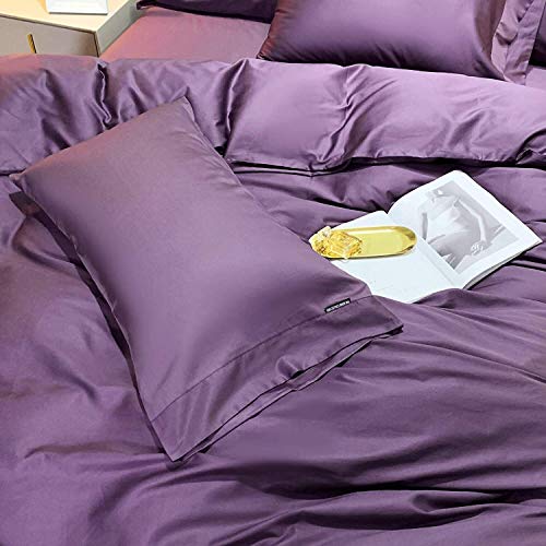 Literie Parure de lit 4 pièces Ensemble de literie Coton Simple Solide Longues Agrafes Coton Doux 100% (C Full) (D King)