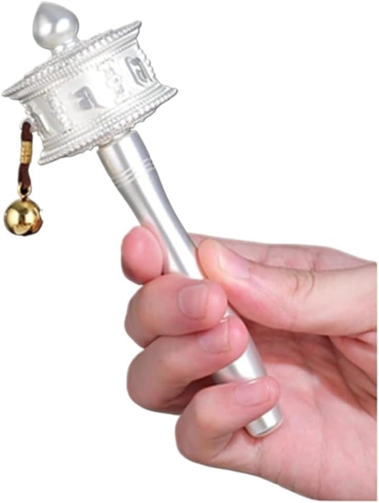 VHJdtE Prayer wheels, Wheel Tibetan copper prayer wheel hand-held rotating mantra used for meditation(Silver,S)