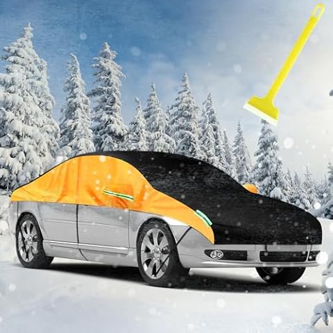 DaisyInner Half Car Cover Waterproof Universal Car Body Cover Windshield Snow Protector Covers Hail Protector Covers Sunroof Cover for All Season Dustproof UV Resistant Fit for Sedan Automobiles Cover