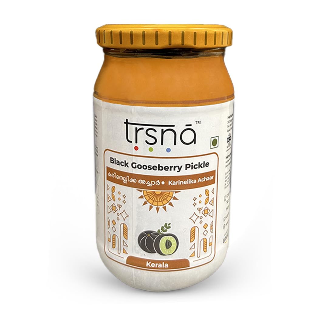 Trsna Black Gooseberry Pickle 200 Grams | Kerala Karinelika Achar | Sun-Dried Seedless Amla Pickle | Traditional South Indian Taste | Tangy & Spicy | Premium Gourmet Achaar Made in Kerala | Glass Jar 4